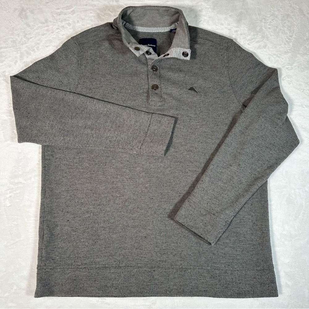 Tommy Bahama Mens Pullover Snap Sweatshirt Mock Neck Cold Spring Long Sleeve